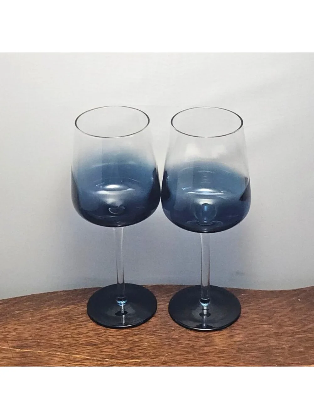 2 Pier1 Elemental Blue Goblets glasses 8.75" handblown art glass 14oz - Picture 2 of 7